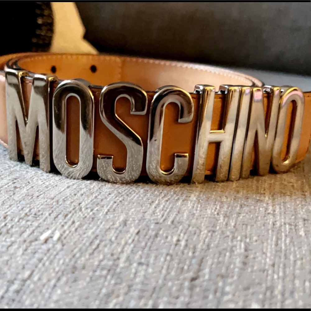 Womens Moschino belt- Worn- Size 52- Genuine Letter - Caramel Color
